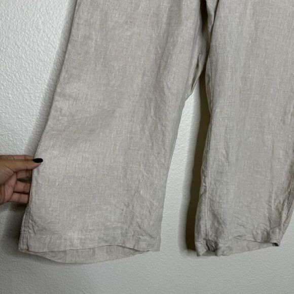 Allen Allen Linen Pants XL Cropped Capri Beige Pull On Wide Leg Casual Beach - Picture 7 of 11